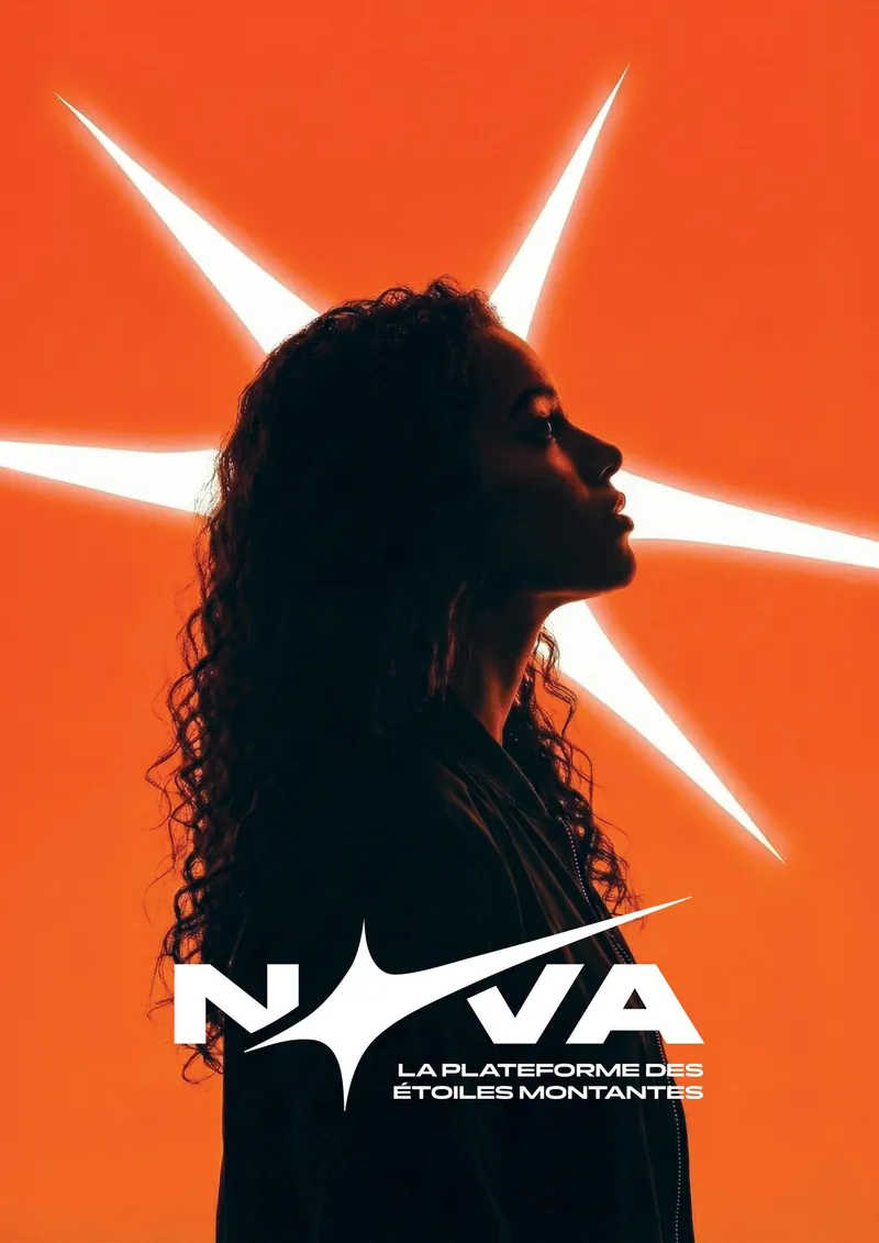 Affiche Nova orange : silhouette de profil devant une étoile
